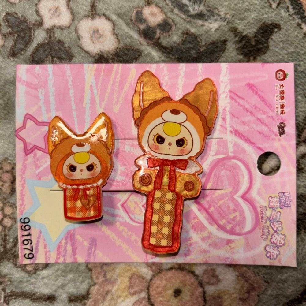 Baby Three Red Orange Fox hair clips set